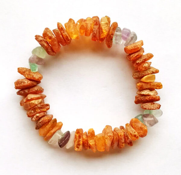 Braccialetto in ambra baltica naturale abbinato a collari con Fluorite
